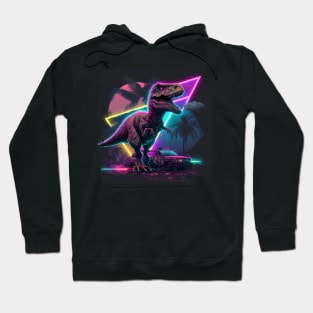 Dinosaur 80s Synthwave Retro Theme Hoodie